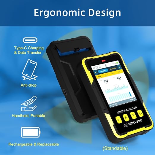 Nuclear Radiation Detector GQ GMC-800 Geiger Counter USA Design Product US National Standard Large Color LCD Display 5 Alarm Types Dosimeter Data Save & Global Share Beta Gamma X-ray Portable Device