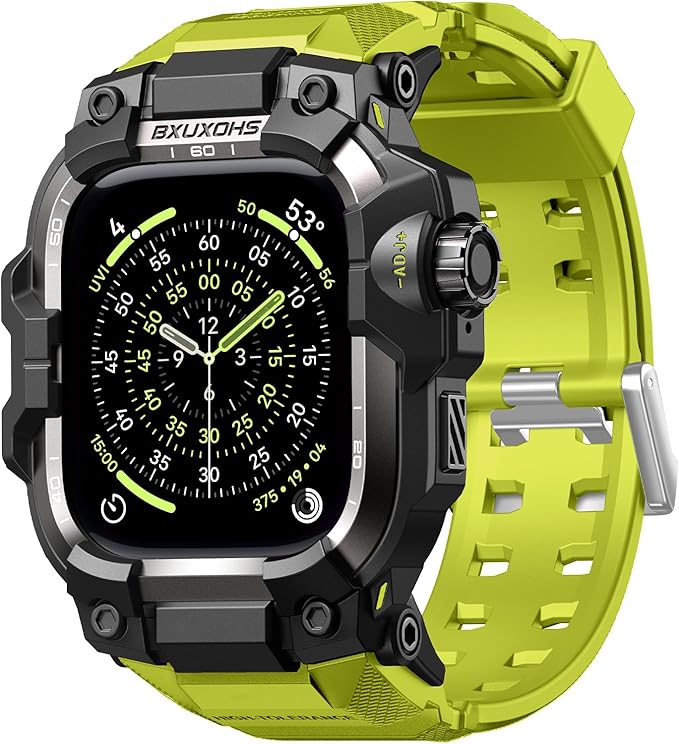 BXUXOHS Rugged Case and Band for Apple Watch 46mm Men, Compatible with Apple Watch Series 11/10, Military Grade Shockproof Bumper Cover, Tactical Band Case for iWatch 11/10 Man, Green