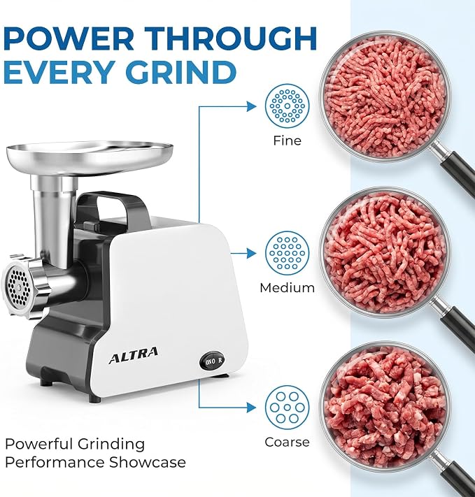 Electric Meat Grinder, 2300W Max, Heavy Duty Sausage Stuffer with 2 Blades, 3 Grinding Plates, Sausage Tube & Kubbe Kit, Home Kitchen Meat Mincer with Handle (Black)