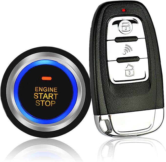Passive Keyless Entry Car Alarm System PKE Engine Starter Push Button Vehicles Start/Stop Kit Safe Lock with 2 Smart Key (Upgrade)