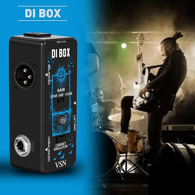 VSN High Performance Passive DI Box Unit Hum Eliminator 1/4 instrument Direct Box to Balanced and Unbalanced XLR Mini Size Ture Bypass