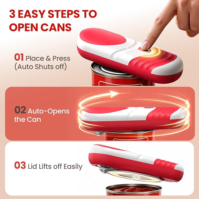 Electric Can Opener, Automatic Rechargeable Can Openers with One-Touch Smooth Edge & Magnetic Lid - Hands-Free Easy-Grip Opener for Seniors with Arthritis and Most Cans