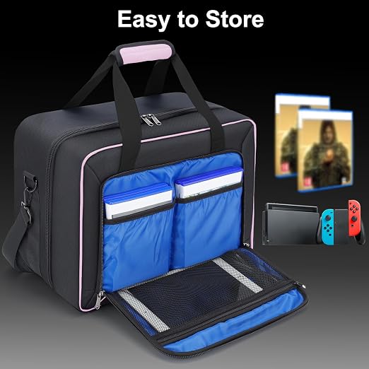 Carrying Case Fit for PS5, Travel Thickened Protective Bag Compatible with Playstation 5 Console, Headset, PS5 Controller, Game Discs, and Gaming Accessories, Pink