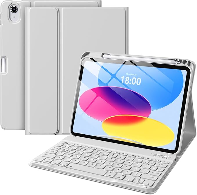 Wenlaty for iPad (A16) 11th/10th Generation Case with Keyboard - Detachable Wireless, Thin & Light Folio Keyboard Cover with Pencil Holder, for iPad 11-inch 11th 2025/10.9-inch 10th 2022, Gray