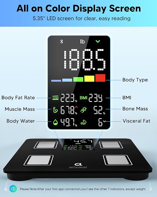 arboleaf Smart Scale and Tape Measure, Body Fat Measuring Tape and Smart Scale for Body Weight, Digital Bluetooth Weighing Machine, Circumference Analyzer, App Sync, 400lbs, 11"