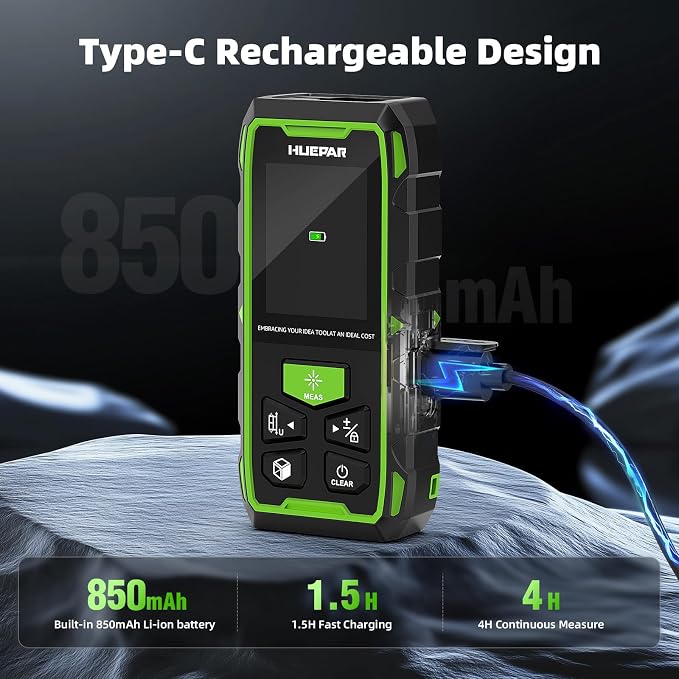Huepar Professional 656ft/200M Dual Laser Distance Measuring Tool, 5 Years Warranty. Rechargeable Laser Room Measure Devices, Bilateral Metro Laser Measurement Tool with Angle Sensor, Magnetic Back