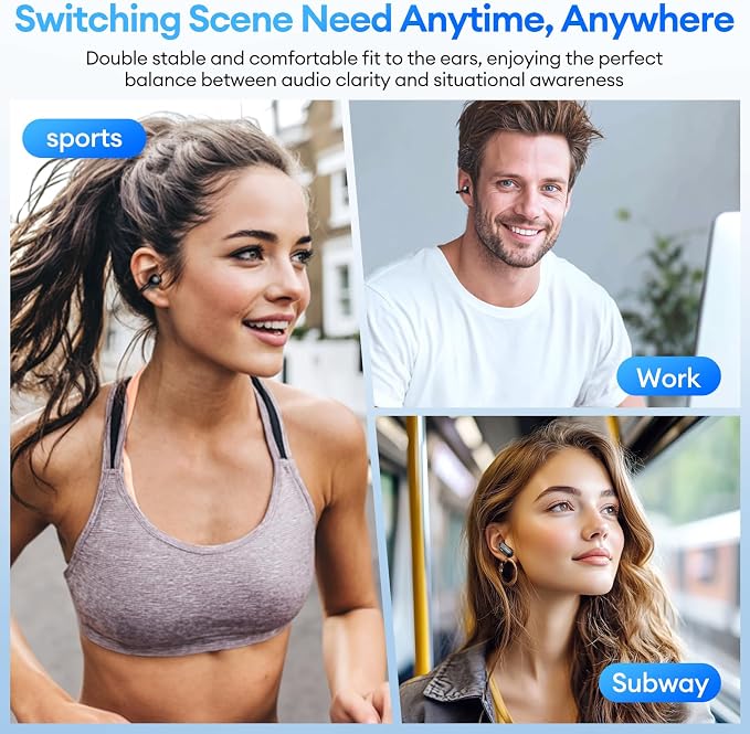 2 in 1 Clip on Open Ear Headphones Wireless Earbuds, 0 Delay Bluetooth 6.0, Ultra-long 140H Play, Auto L-R Recognition Touch Control, Hybrid Noise Reduction for Work Fitness Daily Use, Ctbuds Black