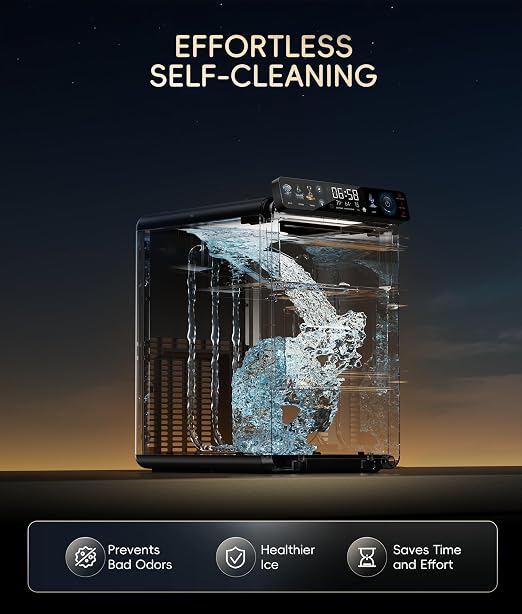 ecozy Nugget Ice Maker Countertop, First Full-Color Smart Panel 44 lbs/24H Ice Machine with APP & Voice Control, Double-Layer Insulation, Pull-Out Water Tank, Soft Pebble Chewable Ice, Self-Cleaning