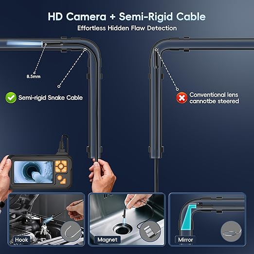 32.8FT Endoscope Camera with Light, 1080P HD Borescope Inspection Camera with 8 LED Lights, IP67 Waterproof Sewer Tools Snake Camera with 4.3" IPS Screen, 32.8Feet Semi-Rigid Cable for Father's Day