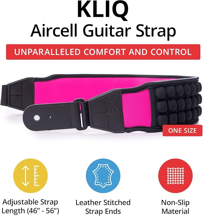 KLIQ AirCell Guitar Strap for Bass & Electric Guitar with 3" Wide Neoprene Pad and Adjustable Length