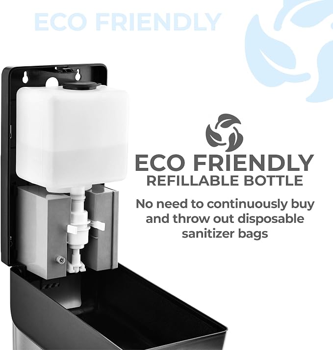 Luxton Automatic Hand Sanitizer Dispenser - Sanitizing Station, Steel Floor Stand, Drip Catcher Dish - Touchless Auto Sensor, Refillable 1200ml Bottle - Portable, Easy Set Up, Battery-Operated Machine