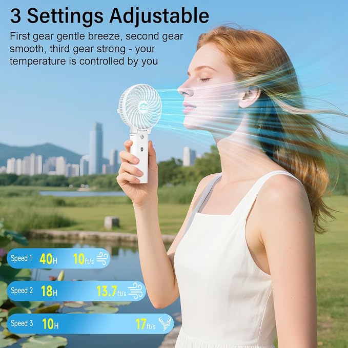 HandFan 10400mAh Portable Hand held Fan, 40Hrs Long-Lasted Hand Fan Rechargeable, Mini Personal Fans Foldable, Heavy Duty Battery Fans for Travel Beach Concerts Cruise Makeup(White)