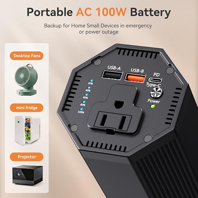 AC Outlet Laptop Power Bank, 65W PD Portable Laptop Charger, 100W/27000mAh Power Station Travel Portable Battery Pack for Outdoor Camping Travel Home Office Hurricane Emergency Use1