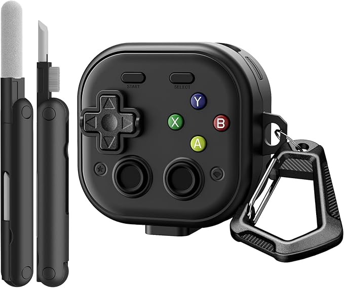 TiMOVO Case for Galaxy Buds 4 & Galaxy Buds 4 Pro (2026), Hard Shell Game Console Protective Cover for Samsung Buds 4 Pro with Secure Lock Clip, Cleaner Kit & Keychain, Black