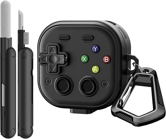 TiMOVO Case for Galaxy Buds 4 & Galaxy Buds 4 Pro (2026), Hard Shell Game Console Protective Cover for Samsung Buds 4 Pro with Secure Lock Clip, Cleaner Kit & Keychain, Black