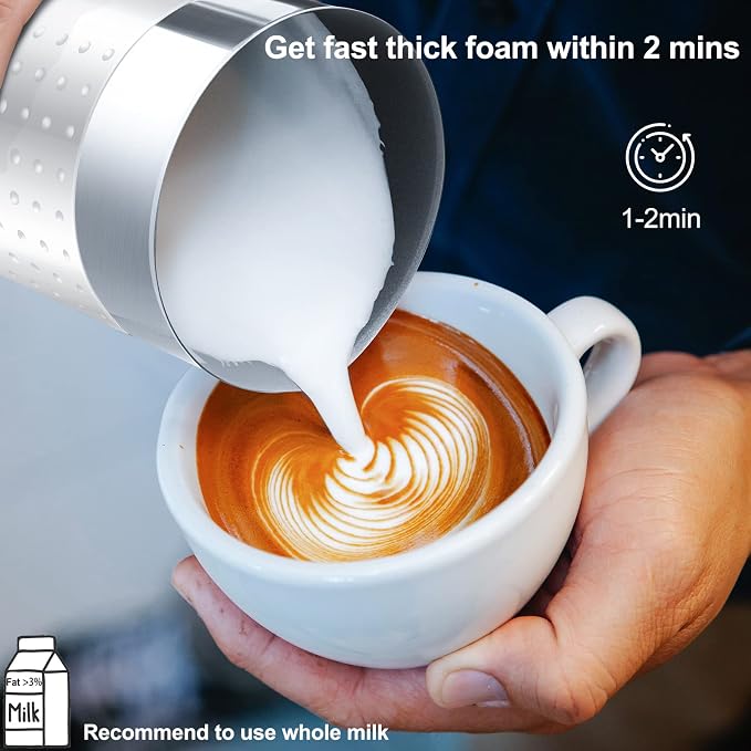 Huogary Electric Milk Frother and Steamer - 4 In 1 Automatic Milk Steamer, 300ml/10.1oz Hot& Cold Foam Maker and Milk Warmer For Latte, Cappuccinos, Macchiato, White
