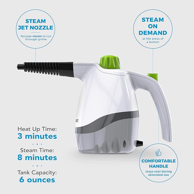 Steamfast SF-210 Handheld Steam Cleaner, 6 Accessories Included, 12-Foot Power Cord, Chemical-Free Steam, Heats Up in 3 Minutes, 6-Ounce Water Tank, Powerful Steam Removes Dirt, Grime, Grease and More