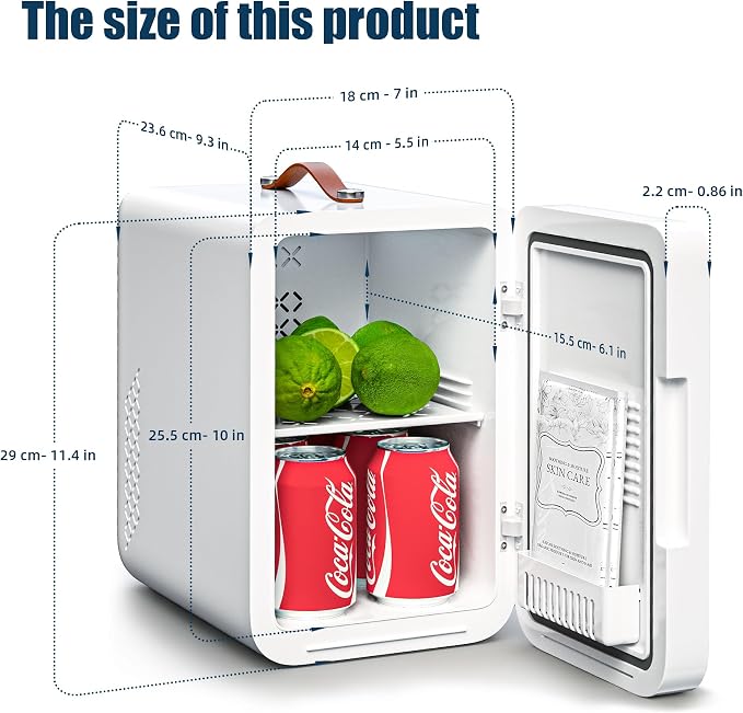 6L Mini Fridge with 3-Level Dimmable LED Mirror, Cooling & Warming, AC/DC Portable Skincare Fridge for Dorm, Car, Office