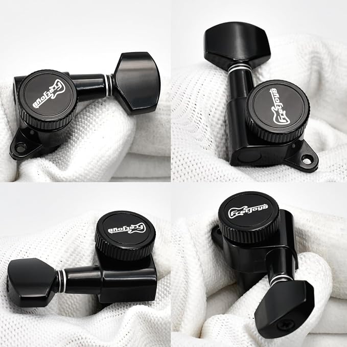 FRETJOYB 18:1 Guitar Locking Tuners 6 in line (6 Right) Tuning Pegs locking Strings Acoustic or Electric Guitar Tuning Keys Machine Heads Replacement-Black