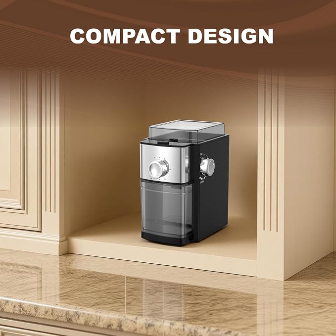 Flat Burr Coffee Grinder Electric, Coffee Grinder with 17 Grinding Sizes, Coffee Beans Grinder with Removable Burr, Large Bean Hopper & Compact for Home, black
