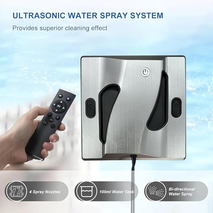 6000Pa Window Cleaning Robot High Suction Power Window Cleaner Robot with 4 Water Spray Intelligent Cleaning Perfect for High-Rise Windows, Glass Doors and Tiles