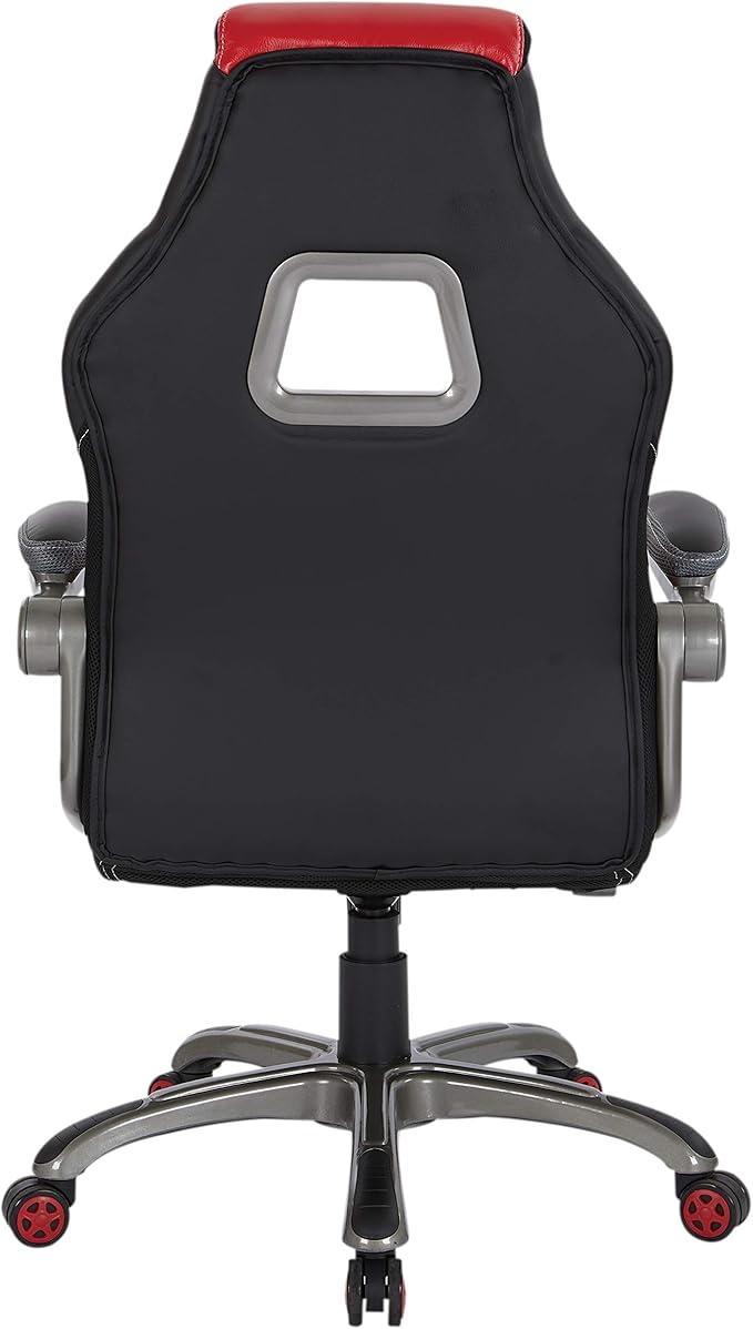 OSP Home Furnishings Race Car Adjustable Gaming Chair, Charcoal Grey Bonded Leather with Red Accents
