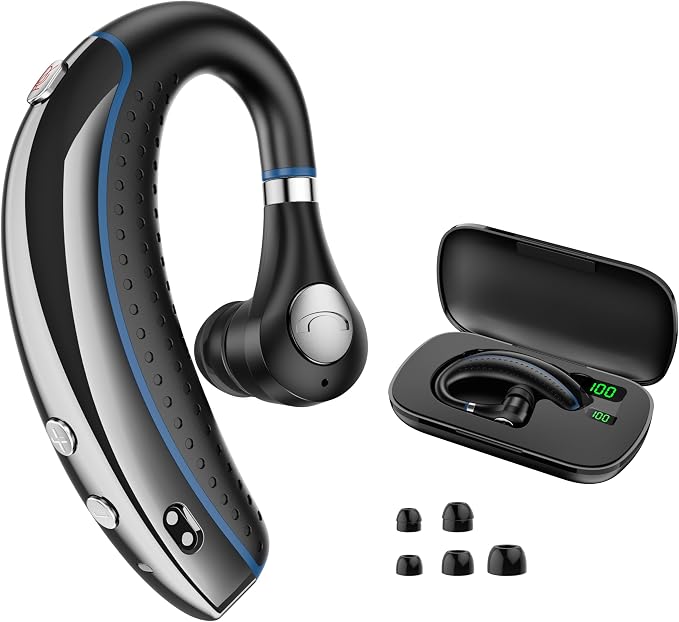 Bluetooth Headset, Bluetooth Earpiece with Noise Canceling Microphone, 0.53oz Ultralight V5.3 Wireless Headset with Charging Case Mute Button 56H Playtime Multi point for Work Cell Phone Driver Office