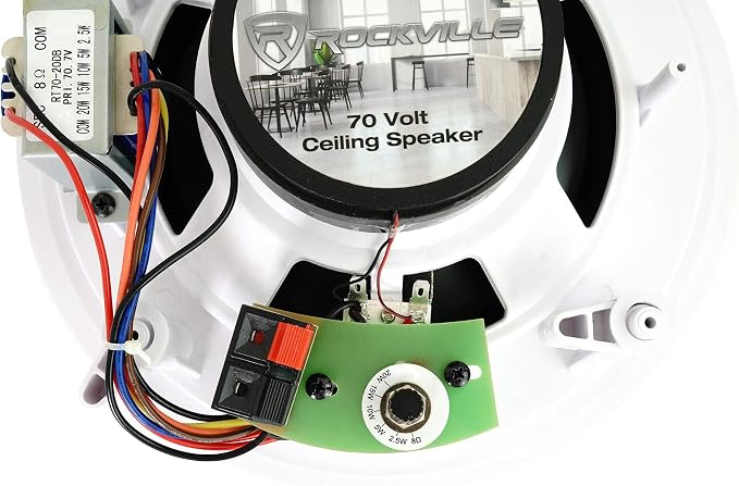 Rockville Pair CC80T White 8" 70V Commercial Ceiling Speakers | 2-Way, Adjustable Taps 20W, 15W, 10W, 5W, 2.5W, Swivel Tweeter, 8-Ohm 50W Handling, for Restaurant/Bar/Cafe Use