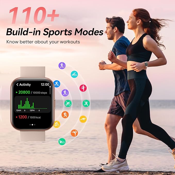 Fitpolo Smart Watches for Women Android iPhone, 1.8'' HD Women Smartwatch with Alexa Built-in, Bluetooth Calls, IP68 Waterproof, 7 Days Battery, Heart Rate/Sleep/SpO2 Monitor, 110 Sports Mode