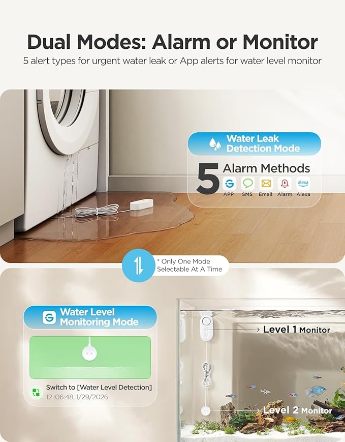 GoveeLife Upgraded Smart Water Leak Detector 1s with 4.92 ft Sensor Cable, WiFi Water Sensor with SMS/Email/APP Push and Sound Alarm, 5-Year Battery Life, Suit for Home, Basement, Kitchen (3 Pack)