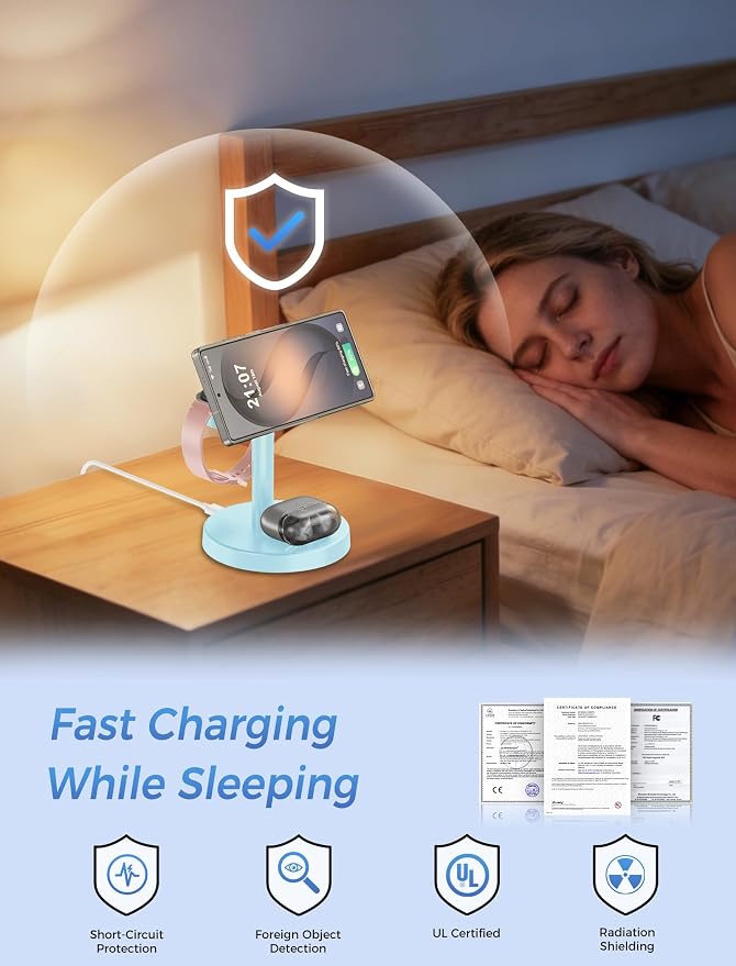 Magnetic Wireless Charger for Samsung, 3 in 1 Super Fast Charging Station Compatible with MagSafe, Phone Charger Stand for Samsung Galaxy S26 Ultra S25 Z Fold/Flip 7, Watch Ultra 8 7 6, Buds 4/3 Pro