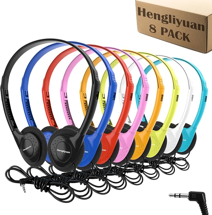 Kids Headphones Bulk 8 Pack for Classroom School Students Children Toddler Boys Girls Teen and Adult(HLY002,8 Colors)