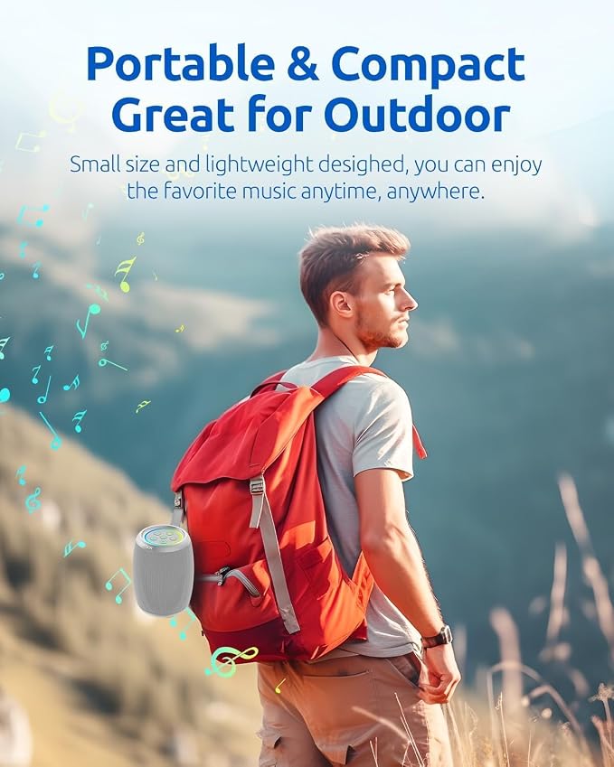 Portable Bluetooth Speaker with Lights, Powerful Stereo Loud Sound Wireless Small Speaker, IPX5 Waterproof, BT5.3, TWS Pairing, for Outdoor/Party/Home/Beach/Shower, Birthday for Him Her