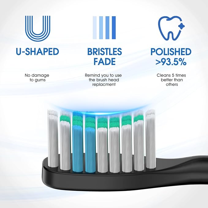 Electric Toothbrush, Sonic Type for Adults & Teens, 8 Brush Heads, Travel Case, 6 Modes, 40000 VPM Electric Motor, IPX7 Waterproof, 2 Minutes Timer, Wireless Charging, One Charge for 100 Days-Black