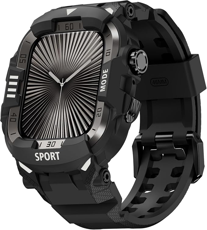 DABAOZA Rugged Case with Band Compatible with Apple Watch 46mm, for iWatch Series 11/10,Military Grade Shockproof Bumper and Men's Tactical Heavy Duty Strap(Black/Black,46MM)