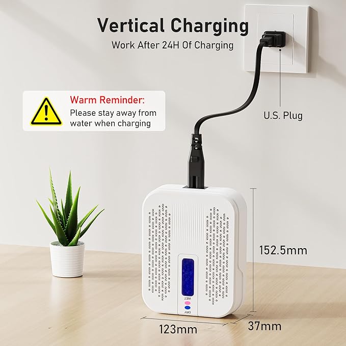 Rechargeable Small Dehumidifier for Bathroom, Detachable Hanging Dehumidifier for Bedroom, Gun Safe, Closet, Portable Moisture Absorbers with Dual-Sided Suction, Visual Color Indicator Window
