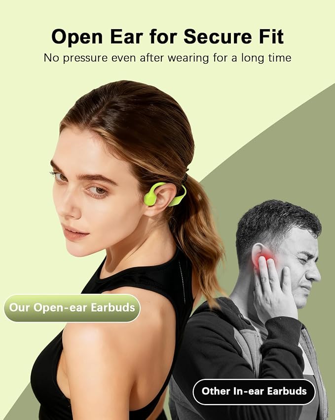 SANOTO Bone Conduction Headphones Wireless Open Ear Headphones, Lightweight Bone Conduction Earbuds IPX5 Waterproof Sport Bluetooth Earphones for Running Cycling Workout (Green)