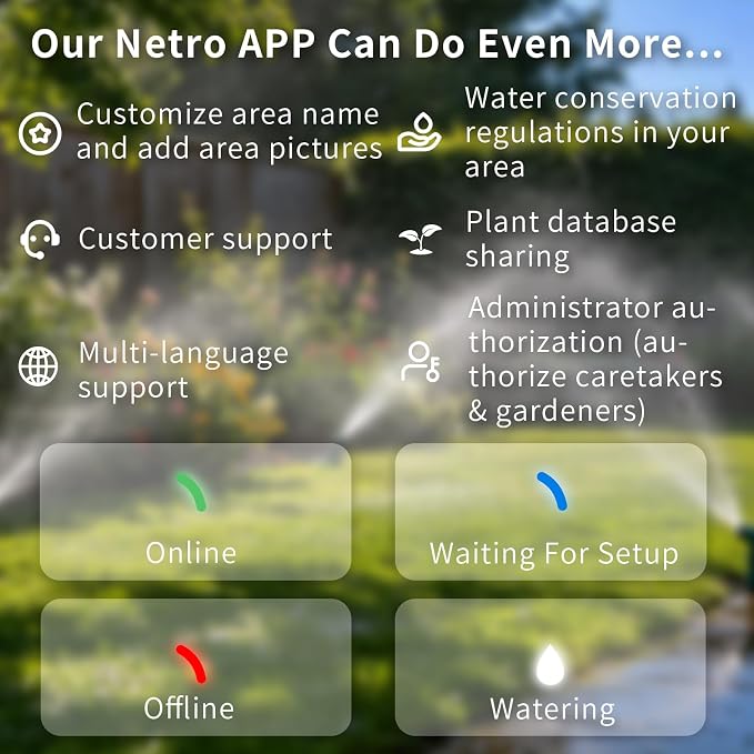 Netro WiFi Sprinkler Controller 16 Zones Smart Sprinkler Controller App-Based Irrigation System Controllers for Garden Lawn Weather Service Plant Database Rain Skips Compatible with Alexa, White