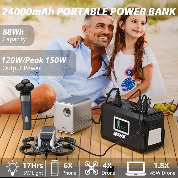 HOWEASY Portable Power Bank, 24000mAh Portable Laptop Charger with 2 110V/120W AC Outlet，Portable Battery Pack & Power Bank for Notebooks, MacBook, Laptops