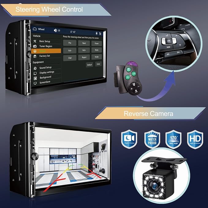 7 Inch Car Stereo with Wireless Apple CarPlay,Double Din Car Radio Androdi Auto,Bluetooth 5.2,IPS 1024 * 600 Display,FM Radio, Backup Camera,Online Navigation,178 * 100mm,Car Audio Receivers