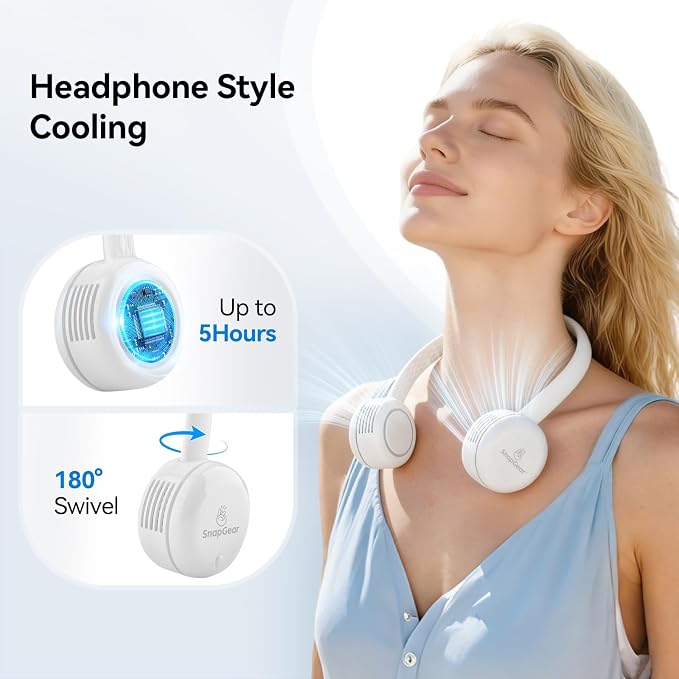 Neck Fan DUO, Lightweight Hair - Safe Bladeless Design, Dual Motors 360° Cooling, Foldable, 3 Speeds USB Rechargeable, Blue