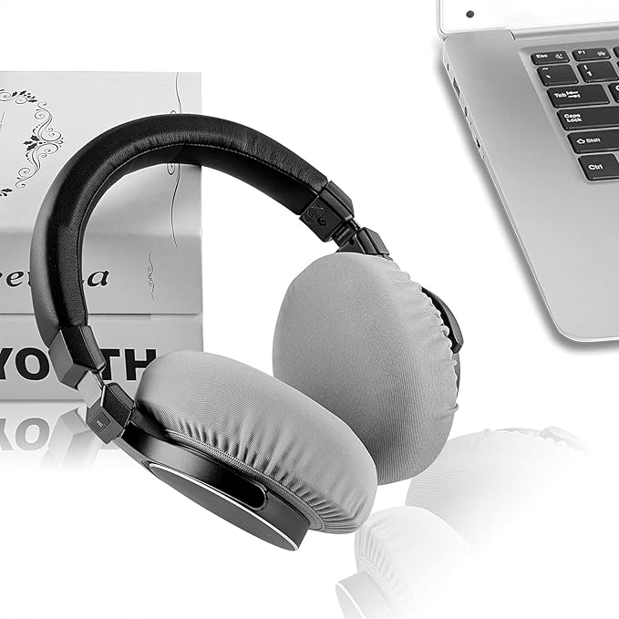 Geekria 2 Pairs Flex Fabric Headphones Ear Covers - Product Safety Certified - Washable & Stretchable Earcup Protectors for Over-Ear Headsets, Sweat Pads for Gym, Gaming (Size M/Grey)