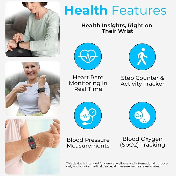 Seculife Cellular Medical Alert Smartwatch for Seniors with Fall Detection, GPS Tracking, SOS Button, Heart Rate & Blood Pressure Monitor, Pedometer, 2-Way Calling, Medical Reminders, IP67 Waterproof