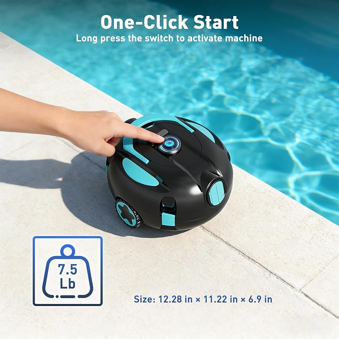 Cordless Pool Cleaner Robot, Robotic Pool Cleaner with Double Suction 40W,for Inground & Above Ground Pools,130 Mins Runtime,Lightweight, Auto-Parking (Blue)