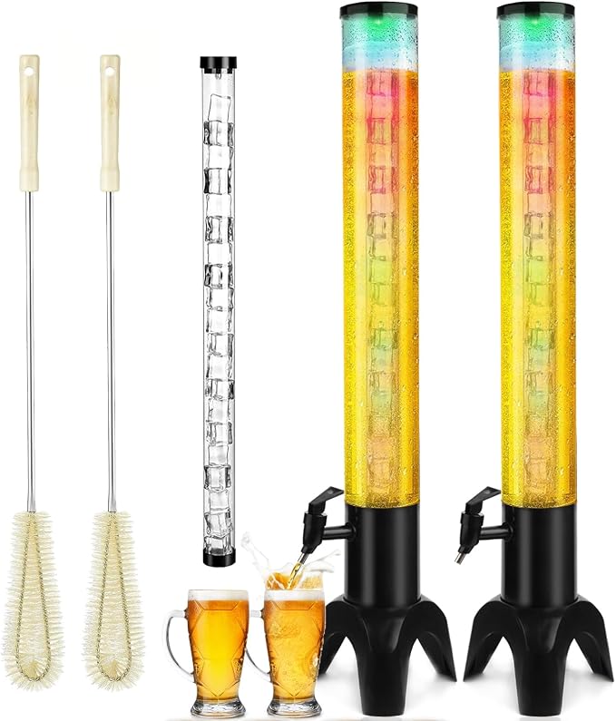 2pcs Beer Giraffe Dispenser, 100oz/3.2 qt Mimosa Tower Dispenser with Ice Tube and LED Light, 3L Tabletop Drink Tower Dispensers for Beer, Margarita, Liquor, Beverage