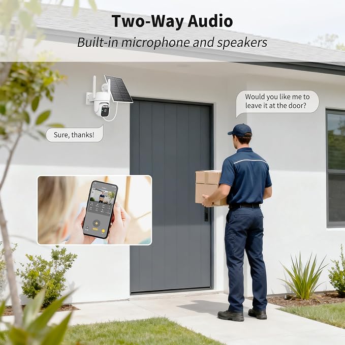 WY-LINK Solar Camera Outdoor Wireless, 360° Cameras for Home Security, Two-Way Talk, Auto Tracking, Light Alarm, Color Night Vision (1, White, Wi-Fi)
