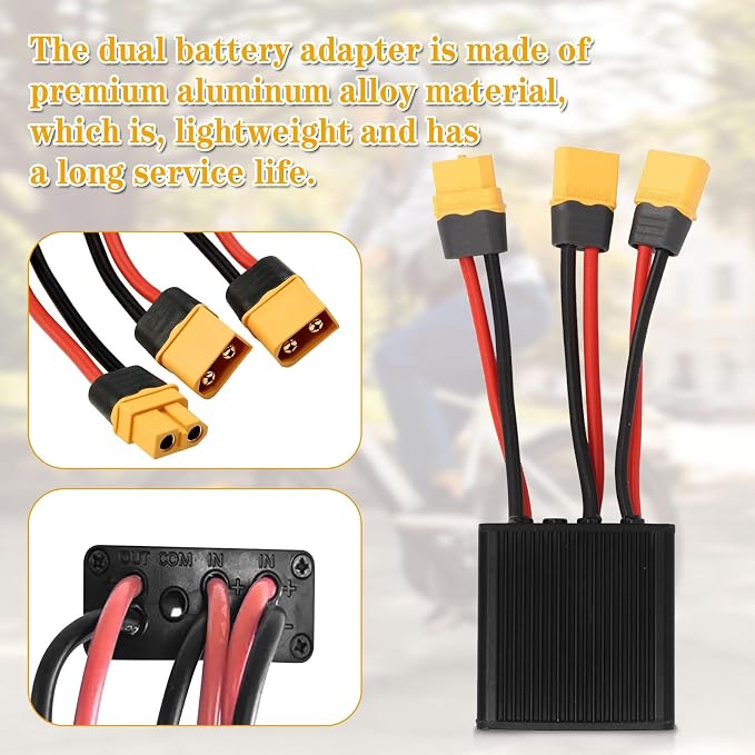 Electric Bike Dual Battery Discharge Converter, 20V-72V DC Double Battery Parallel Connector Adapter with XT60 Plug (30A)