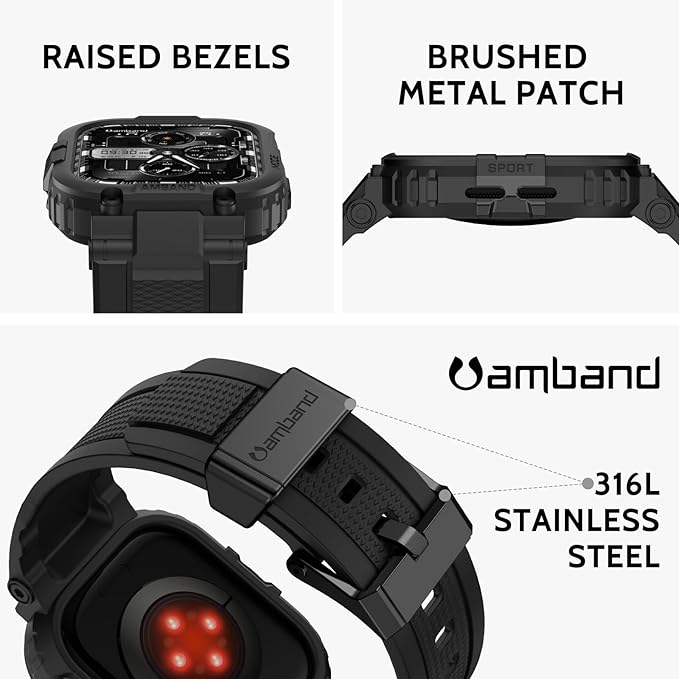 amBand Bands Case Compatible with Apple Watch Series 11/10 46mm for Men, M1 Sport Rugged Heavy Duty Cover Tactical Strap Military Grade Protective Bumper Protector for iWatch 46 mm Men Black