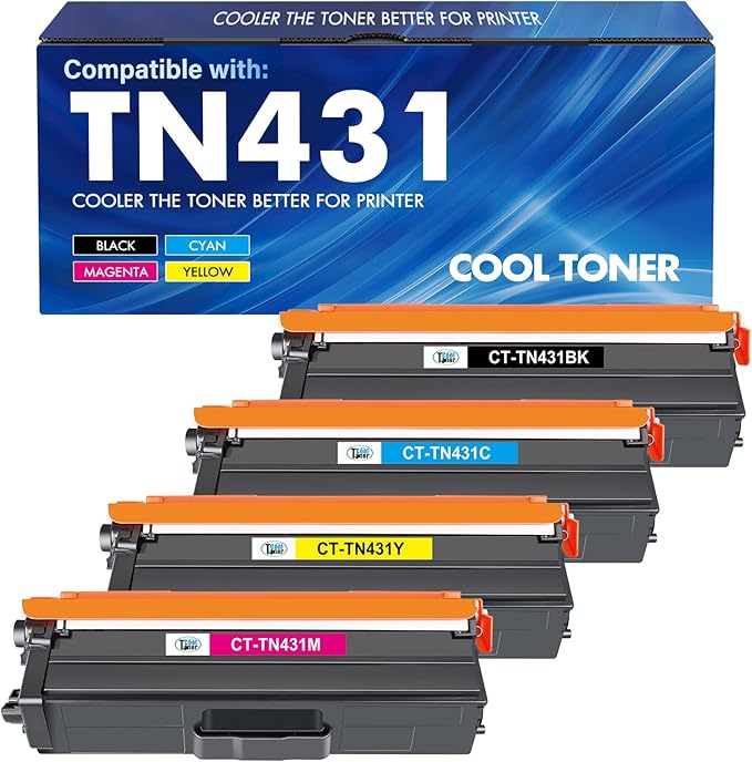 TN431 TN-431 4-Color Toner Cartridge Set Compatible for Brother TN 431 for Brother MFC L8900CDW MFC-L8900CDW HL-L8360CDW HL-L8260CDW MFC-L8610CDW HL-L8360CDWT TN431BK TN431C TN431M TN431Y Printer