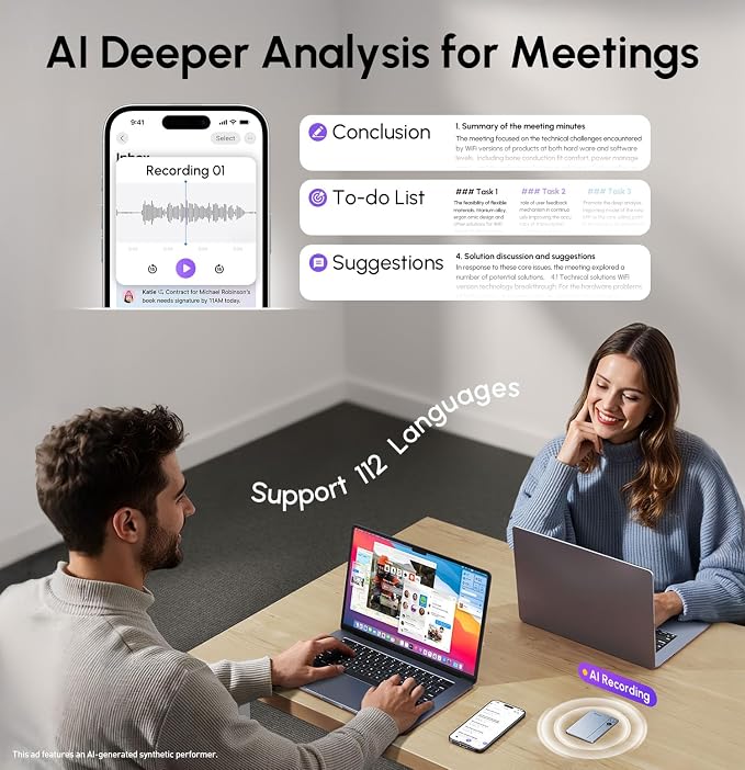 AI Voice Recorder & Transcriber with GPT-5.2 Analysis – 30-Hour Recording, 112-Language Speech-to-Text & Auto Summary for Meetings, Lectures & Interviews,Grey